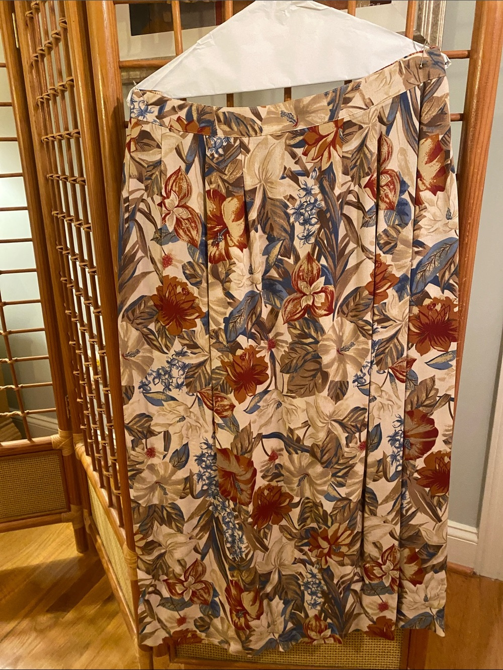 Sag Harbor Beige Floral Maxi Skirt with Rust and Blue Accents